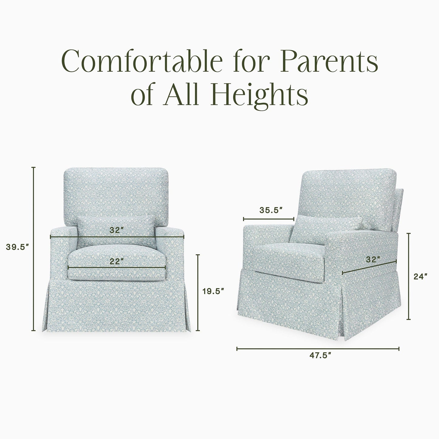 Morris & Co. x Namesake Crawford Pillowback Comfort Swivel Glider - Bellflowers in Powdered Blue - M21787BPB