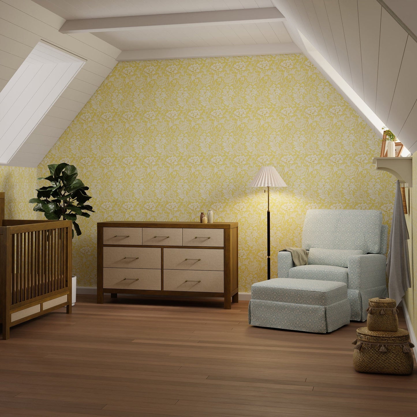 Morris & Co. x Namesake Crawford Pillowback Comfort Swivel Glider - Bellflowers in Powdered Blue - M21787BPB