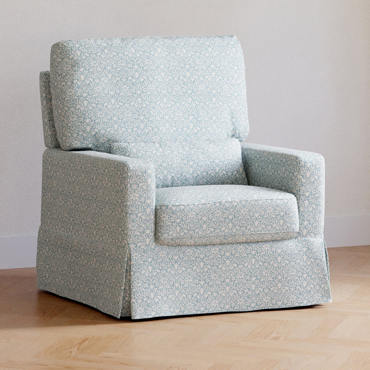 Morris & Co. x Namesake Crawford Pillowback Comfort Swivel Glider - Bellflowers in Powdered Blue - M21787BPB