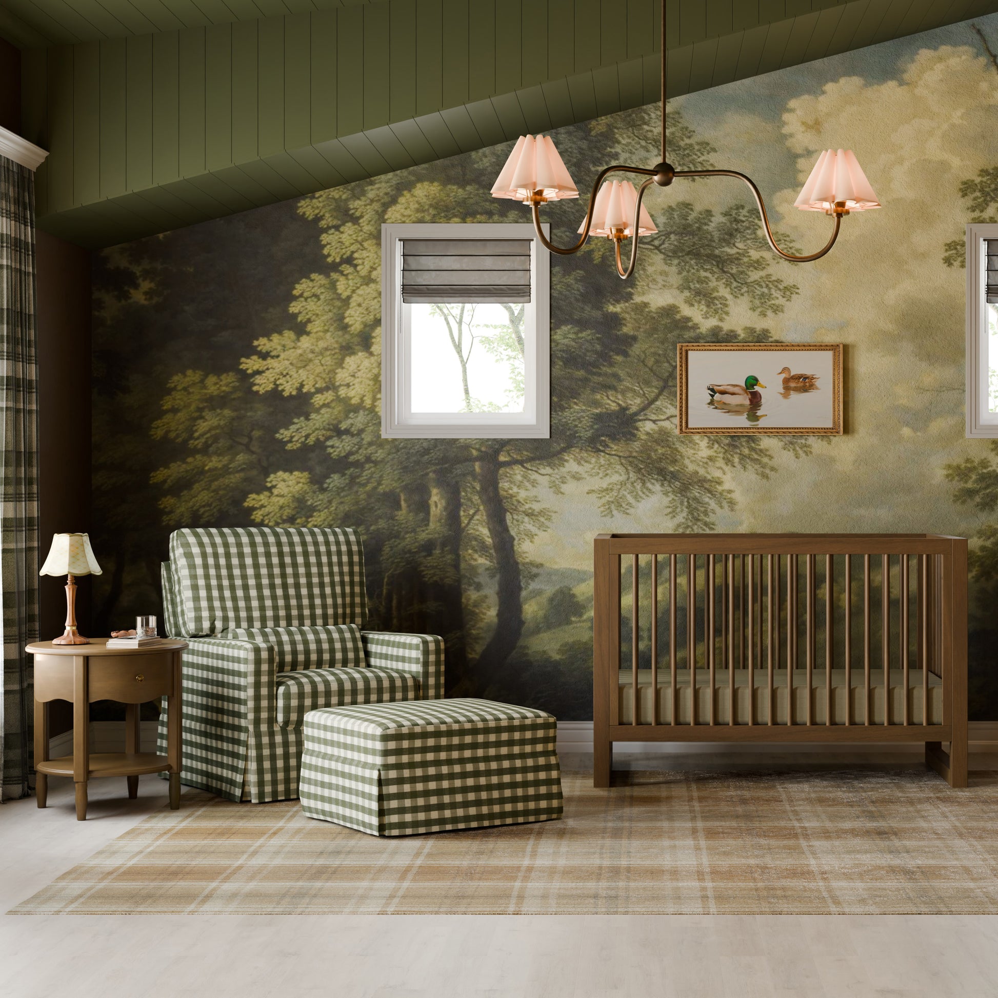 Namesake Crawford Pillowback Comfort Swivel Glider - Moss Green Gingham