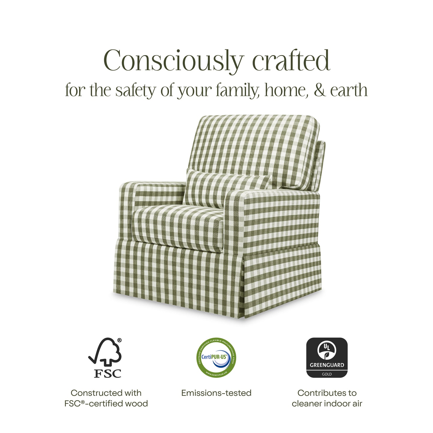 Namesake Crawford Pillowback Comfort Swivel Glider - Moss Green Gingham