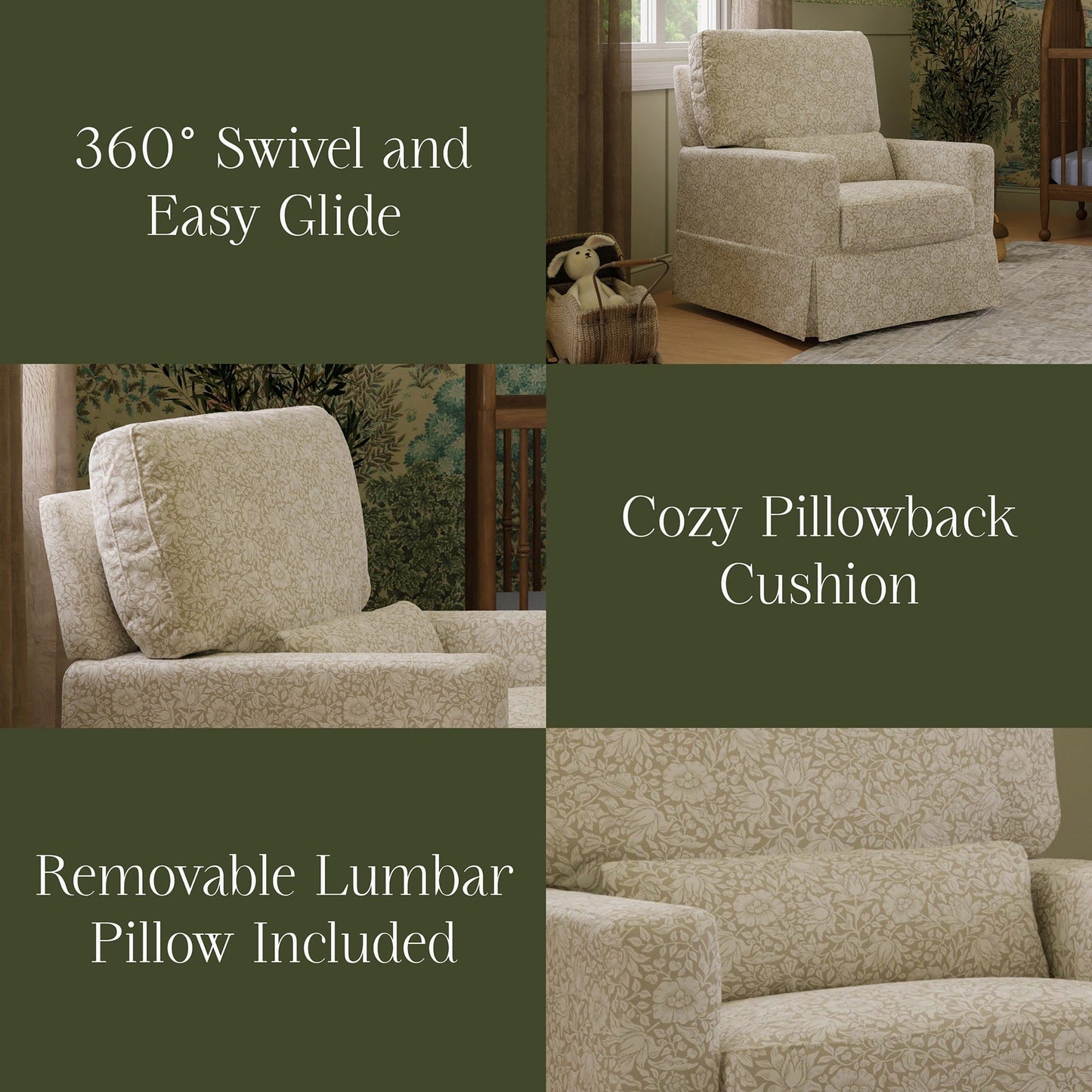 Morris & Co. x Namesake Crawford Pillowback Comfort Swivel Glider - Mallow in Ash - M21787MA