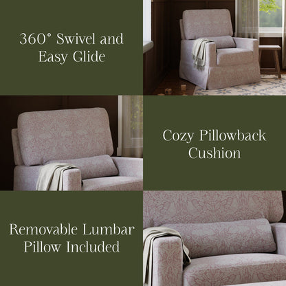 Morris & Co. x Namesake Crawford Pillowback Comfort Swivel Glider - Pure Brer Rabbit in Rose - M21787PBRR