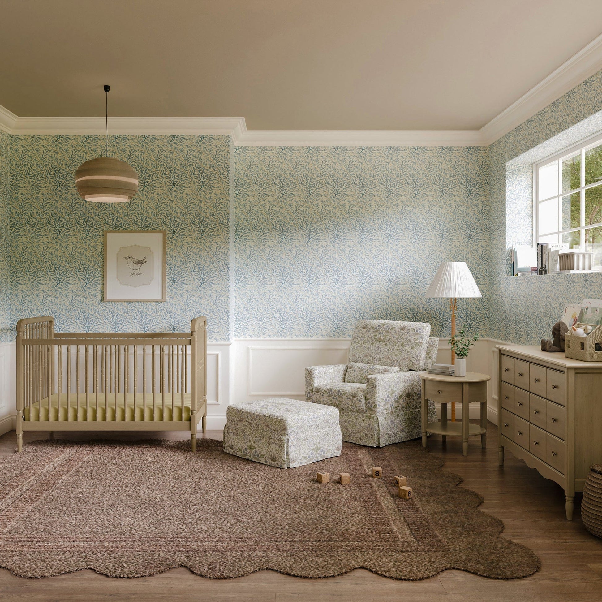 Morris & Co. x Namesake Crawford Pillowback Comfort Swivel Glider - Strawberry Thief in Fig & Thyme - M21787TTFT