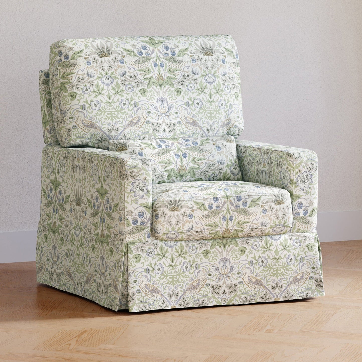 Morris & Co. x Namesake Crawford Pillowback Comfort Swivel Glider - Strawberry Thief in Fig & Thyme - M21787TTFT
