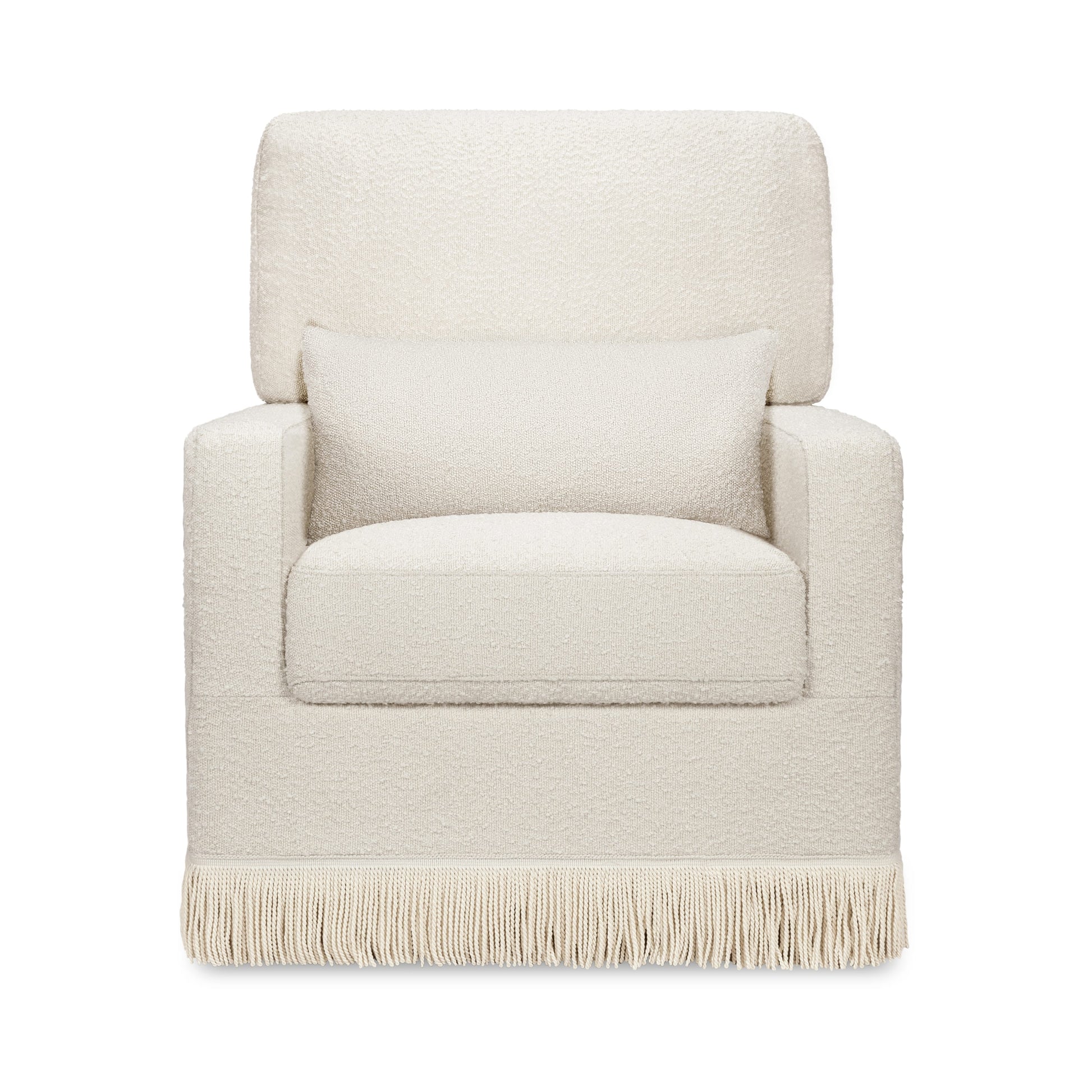 Namesake Crawford Pillowback Comfort Swivel Glider | Boucle with Tassel Fringe - Ivory Boucle with Ivory Tassel Fringe
