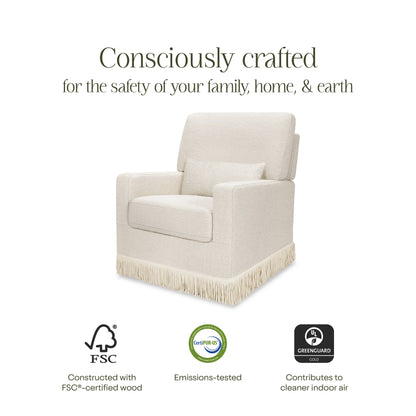 Namesake Crawford Pillowback Comfort Swivel Glider | Boucle with Tassel Fringe - Ivory Boucle with Ivory Tassel Fringe
