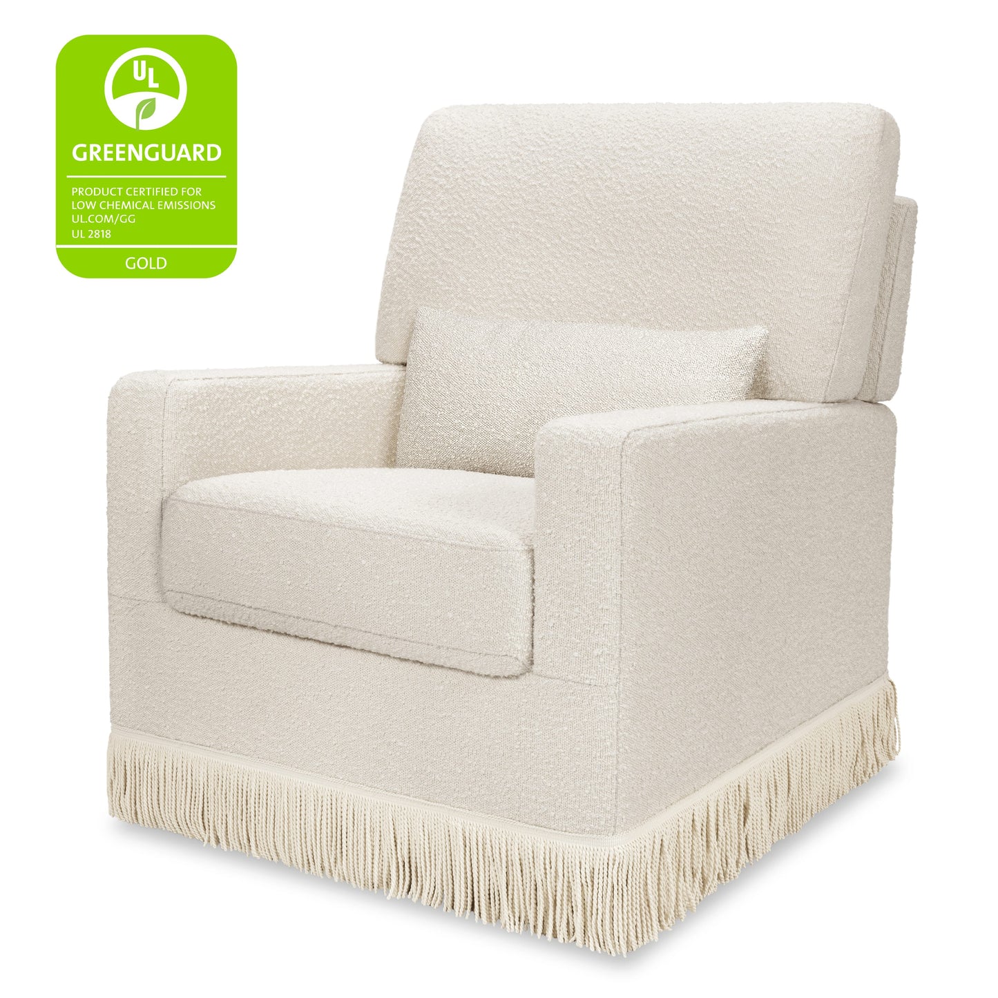 Namesake Crawford Pillowback Comfort Swivel Glider | Boucle with Tassel Fringe - Ivory Boucle with Ivory Tassel Fringe