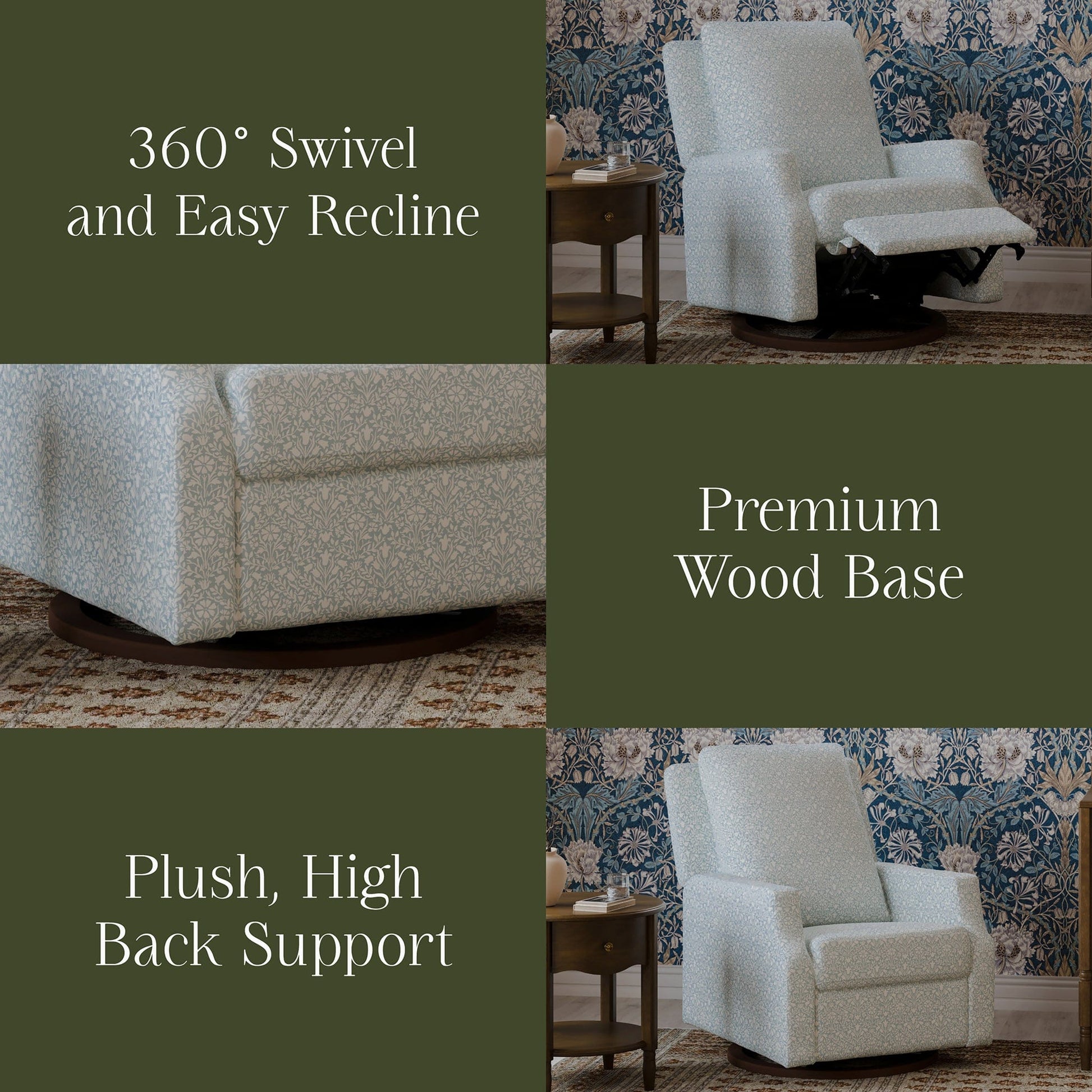 Morris & Co. x Namesake Crewe Swivel Glider Recliner - Bellflowers in Powdered Blue - M22287BPBDB