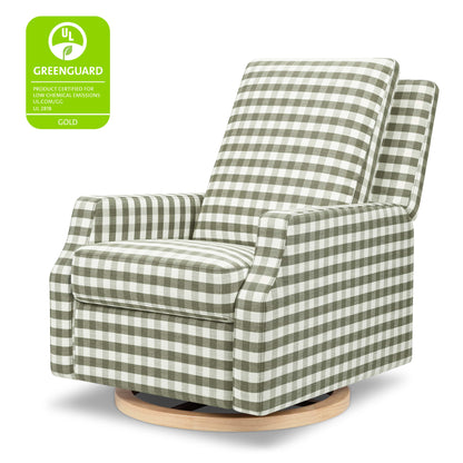 Namesake Crewe Recliner and Swivel Glider - Moss Green Gingham with Light Wood Base
