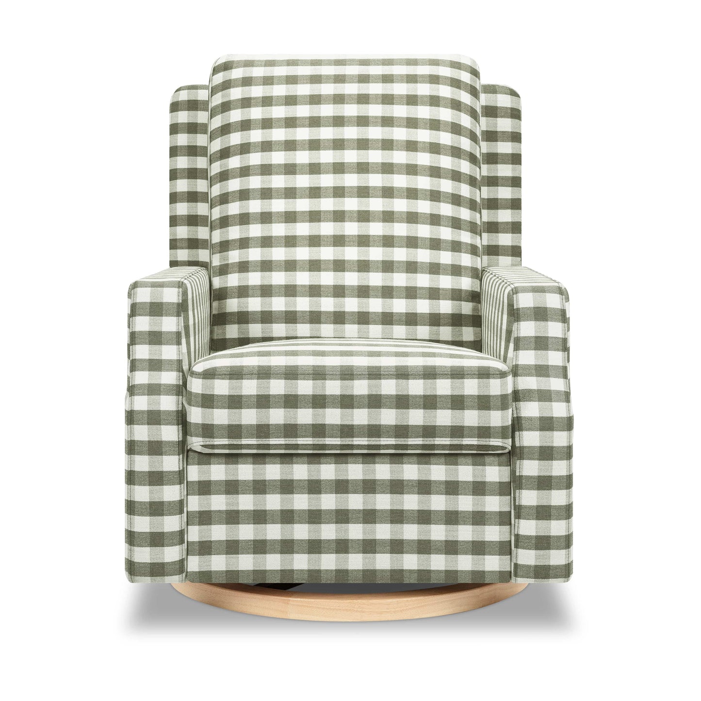 Namesake Crewe Recliner and Swivel Glider - Moss Green Gingham with Light Wood Base