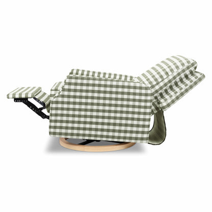 Namesake Crewe Recliner and Swivel Glider - Moss Green Gingham with Light Wood Base