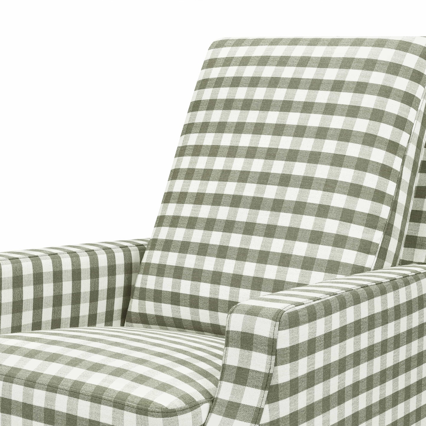 Namesake Crewe Recliner and Swivel Glider - Moss Green Gingham with Light Wood Base