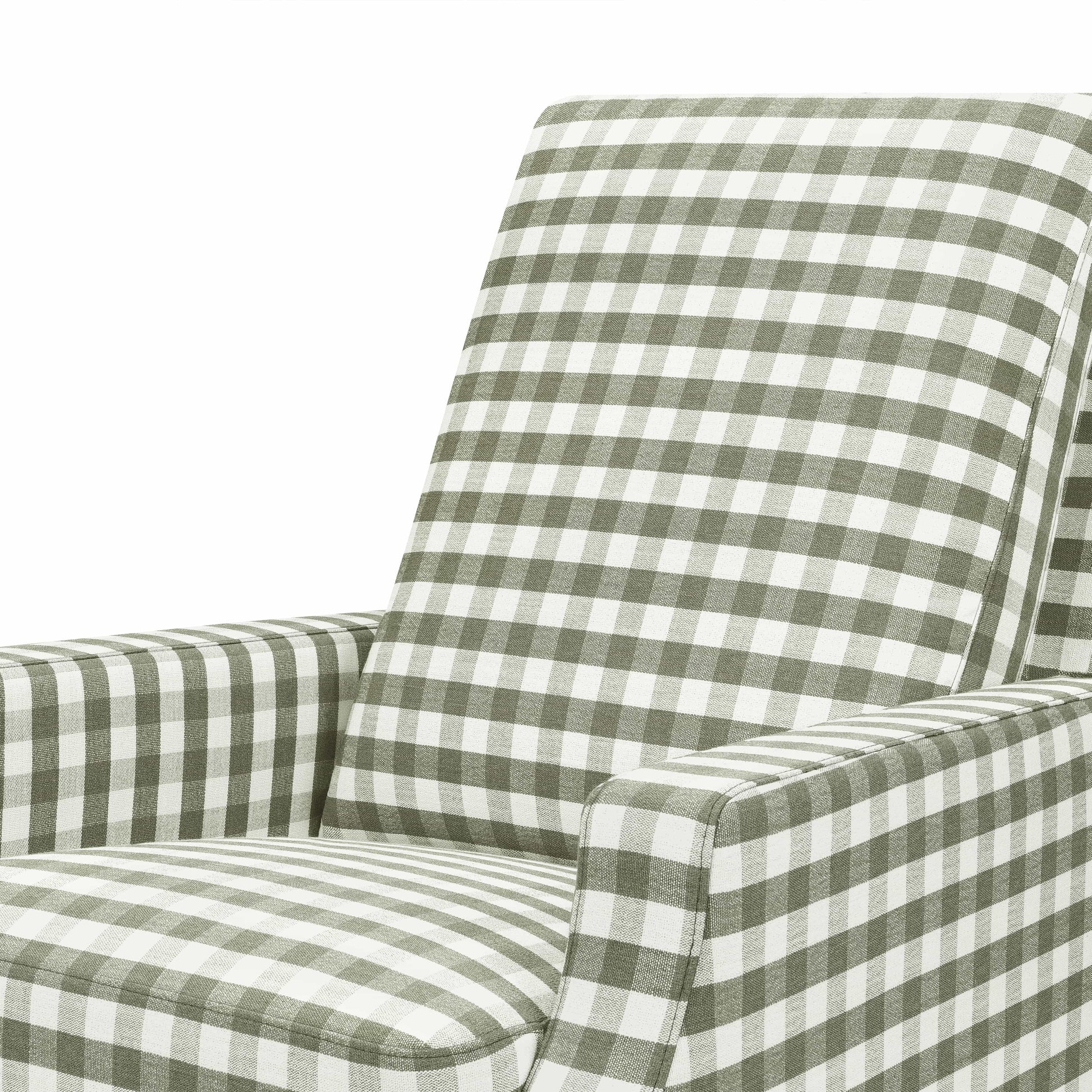 Namesake Crewe Recliner and Swivel Glider - Moss Green Gingham with Light Wood Base