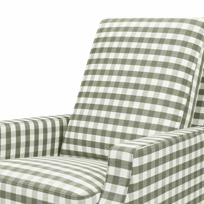 Namesake Crewe Recliner and Swivel Glider - Moss Green Gingham with Light Wood Base