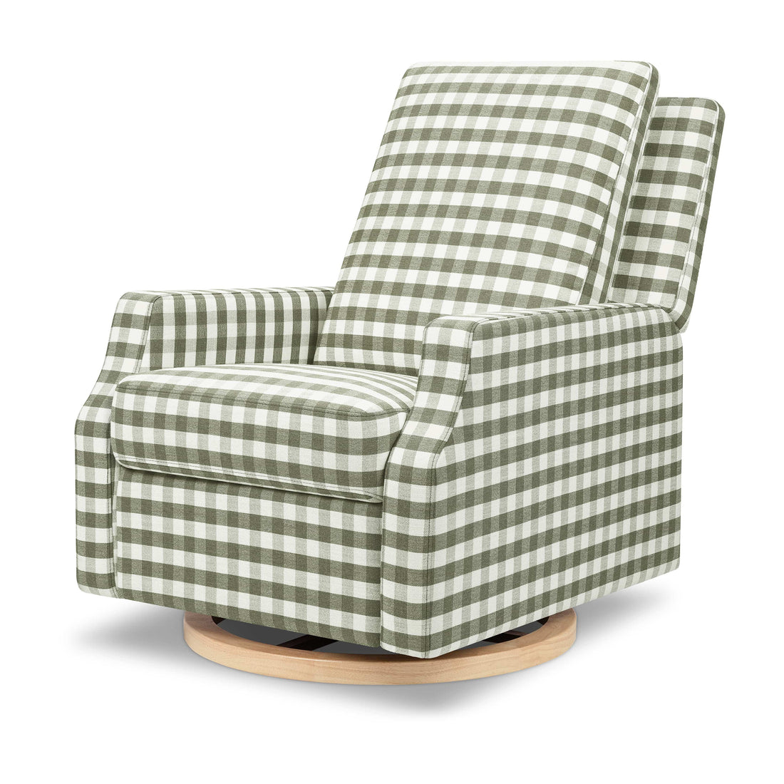 Namesake Crewe Recliner and Swivel Glider - Moss Green Gingham with Light Wood Base