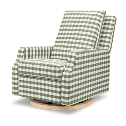 Namesake Crewe Recliner and Swivel Glider - Moss Green Gingham with Light Wood Base