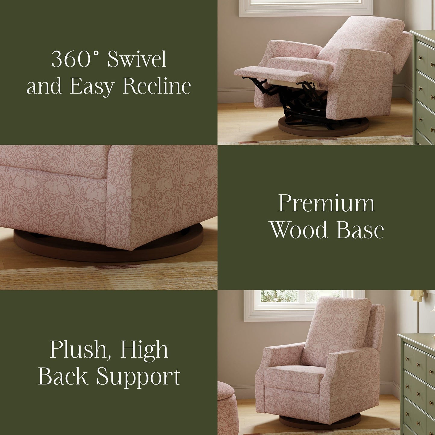 Morris & Co. x Namesake Crewe Swivel Glider Recliner - Pure Brer Rabbit in Rose - M22287PBRRDB