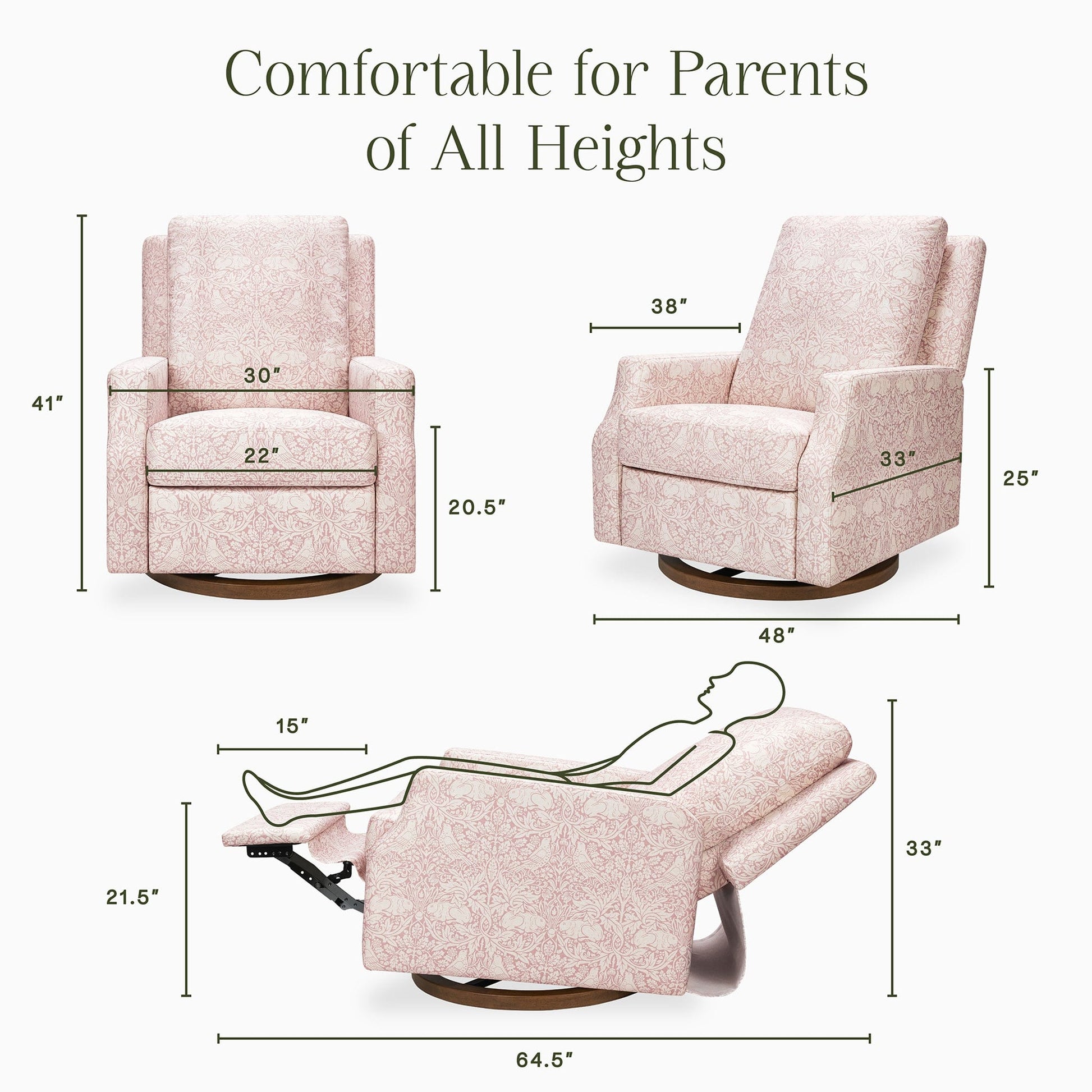 Morris & Co. x Namesake Crewe Swivel Glider Recliner - Pure Brer Rabbit in Rose - M22287PBRRDB