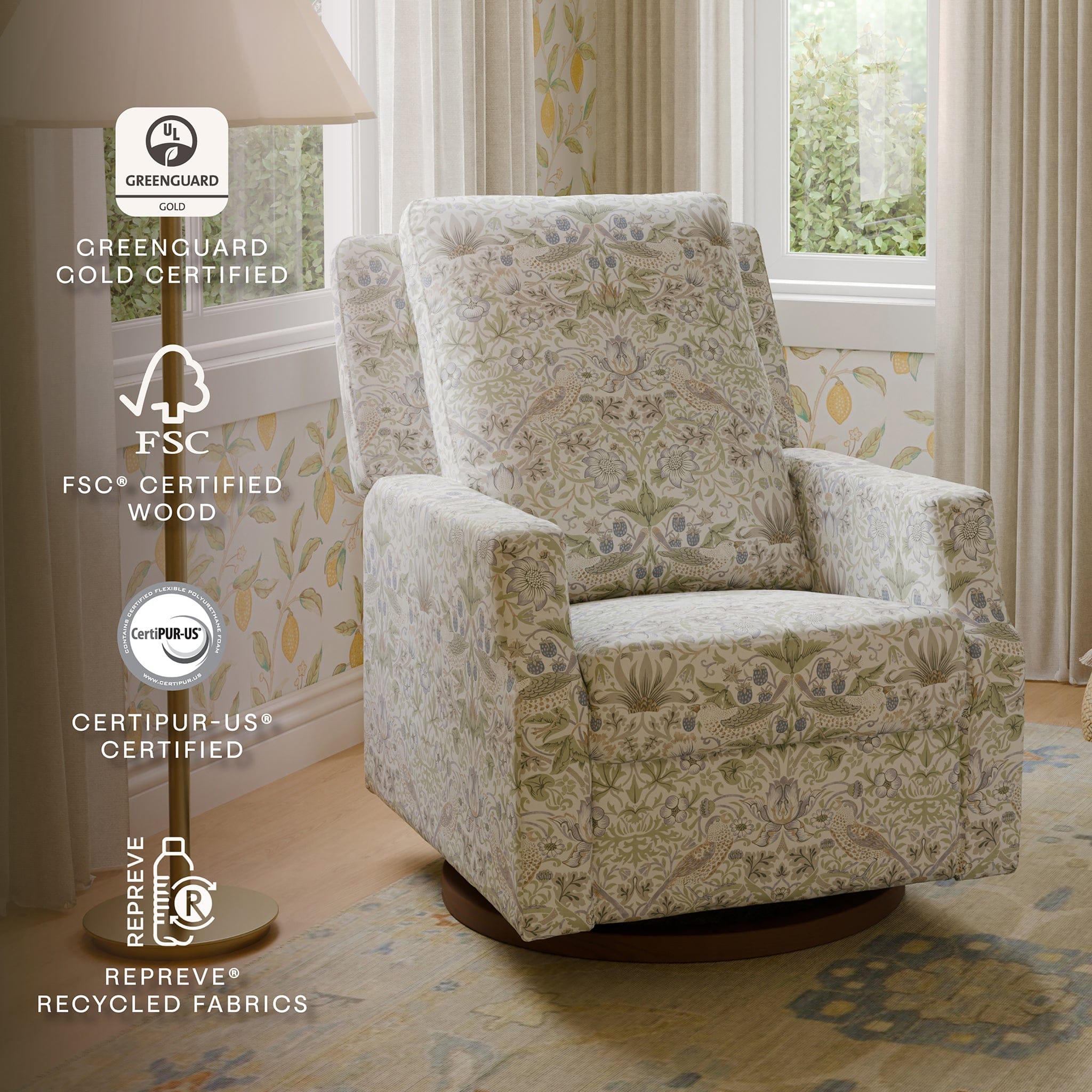  Crown Derby リチェスターシャー・フォックス Morris & Co. x Namesake Crewe Swivel Glider Recliner - Strawberry
