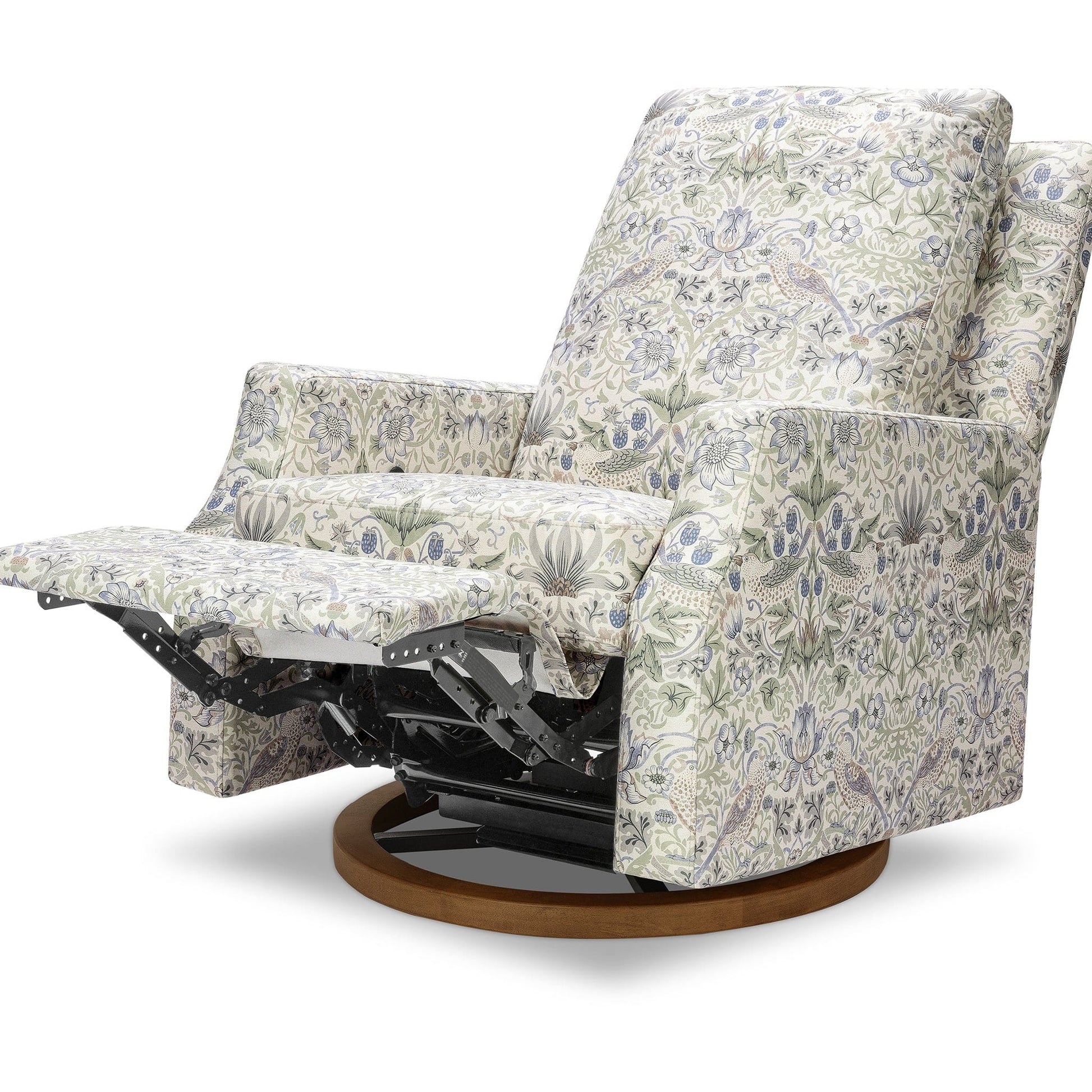 Morris & Co. x Namesake Crewe Swivel Glider Recliner - Strawberry Thief in Fig & Thyme - M22287TTFTDB
