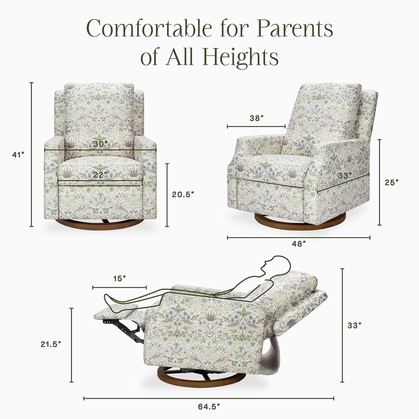 Morris & Co. x Namesake Crewe Swivel Glider Recliner - Strawberry Thief in Fig & Thyme - M22287TTFTDB