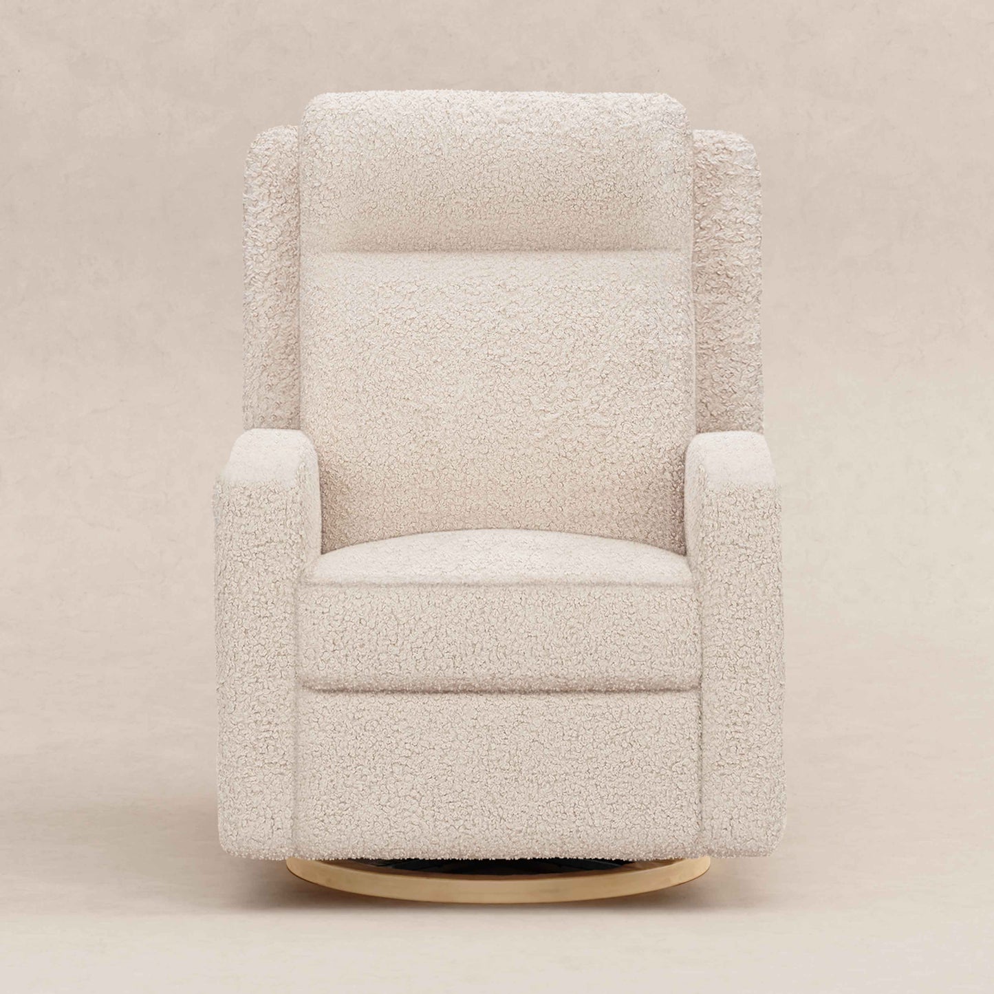Babyletto Sigi Pro Power Recliner and Swivel Glider with Power Adjustable Headrest and Lumbar Support - Almond Teddy Loop with Light Wood Base