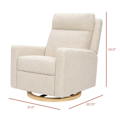 Babyletto Sigi Pro Power Recliner and Swivel Glider with Power Adjustable Headrest and Lumbar Support - Almond Teddy Loop with Light Wood Base