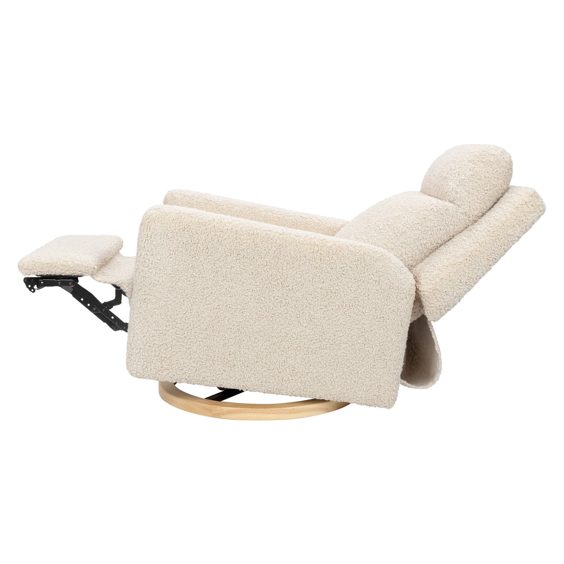 Babyletto Sigi Pro Power Recliner and Swivel Glider with Power Adjustable Headrest and Lumbar Support - Almond Teddy Loop with Light Wood Base