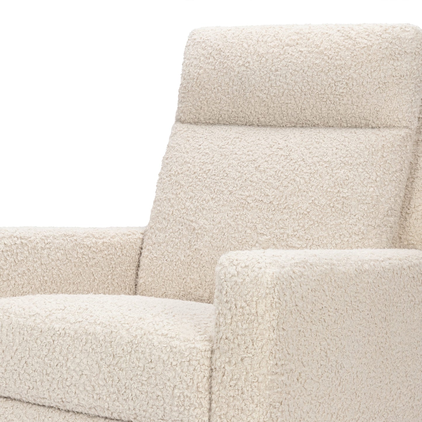 Babyletto Sigi Pro Power Recliner and Swivel Glider with Power Adjustable Headrest and Lumbar Support - Almond Teddy Loop with Light Wood Base