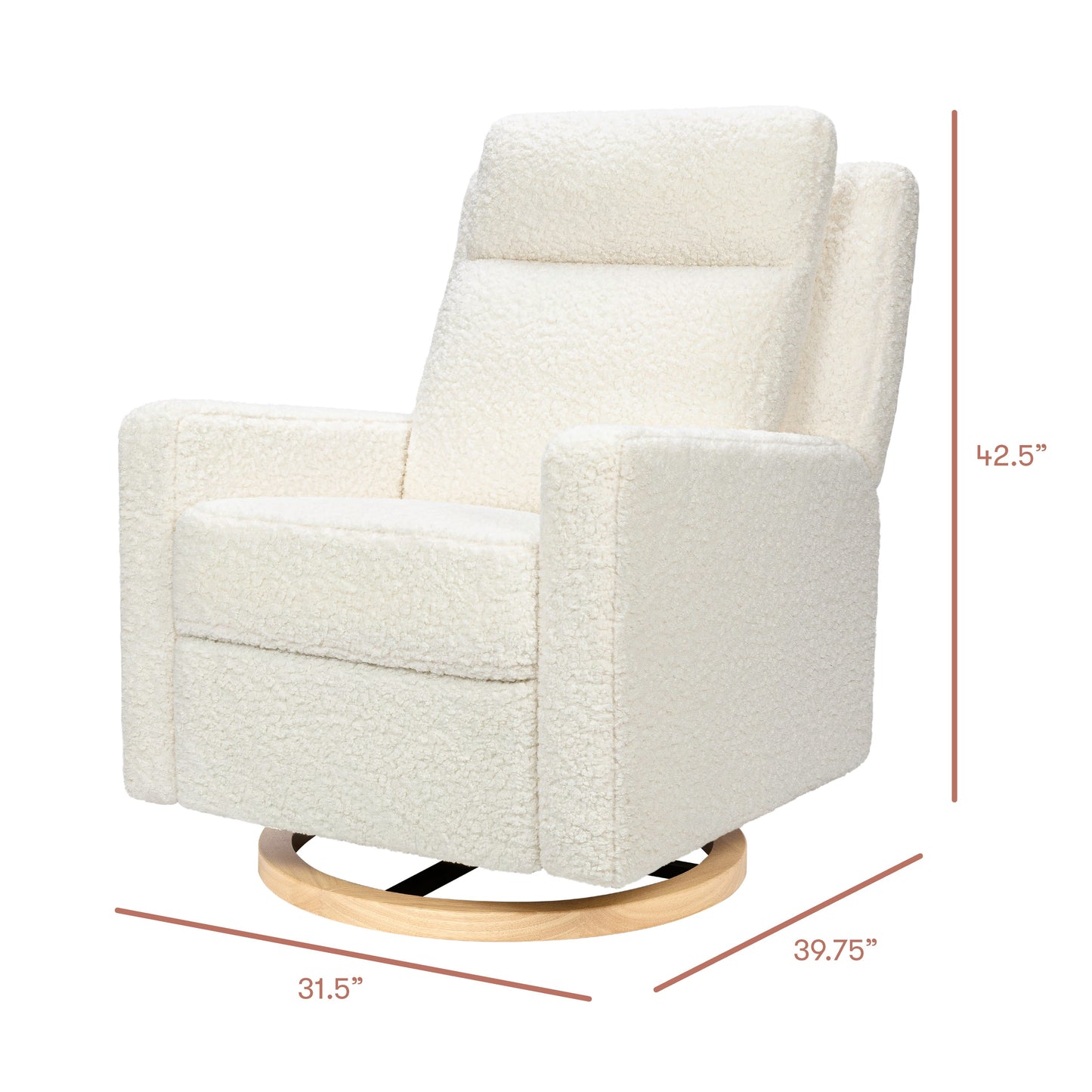 Babyletto Sigi Pro Power Recliner and Swivel Glider with Power Adjustable Headrest and Lumbar Support - Cream Shearling with Light Wood Base