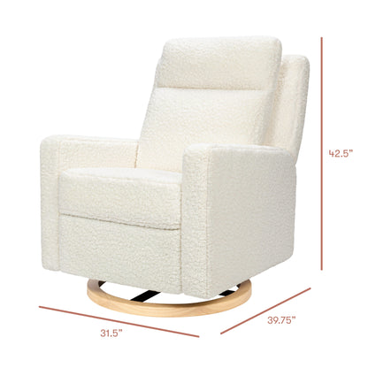 Babyletto Sigi Pro Power Recliner and Swivel Glider with Power Adjustable Headrest and Lumbar Support - Cream Shearling with Light Wood Base