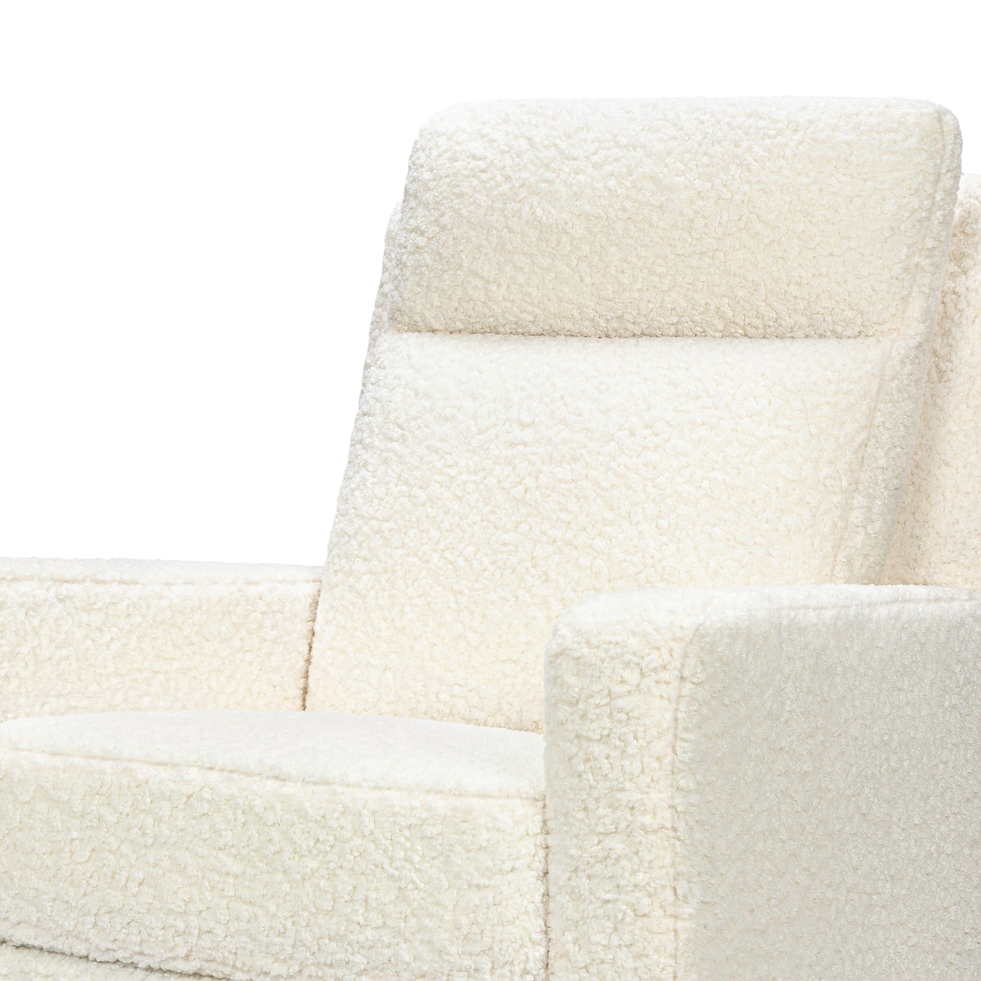 Babyletto Sigi Pro Power Recliner and Swivel Glider with Power Adjustable Headrest and Lumbar Support - Cream Shearling with Light Wood Base