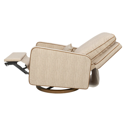 Babyletto striped recliner with footrest extended in side view