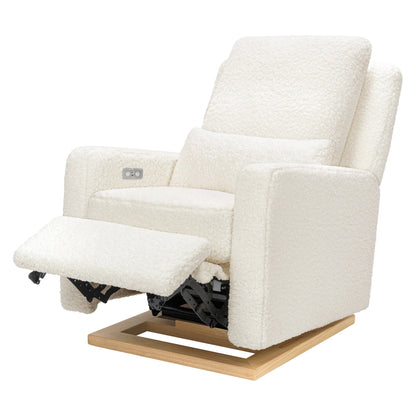 Babyletto Sigi Electronic Recliner and Glider w/ USB - Cream Shearling / Light Wood Base - M23085CMSGLB