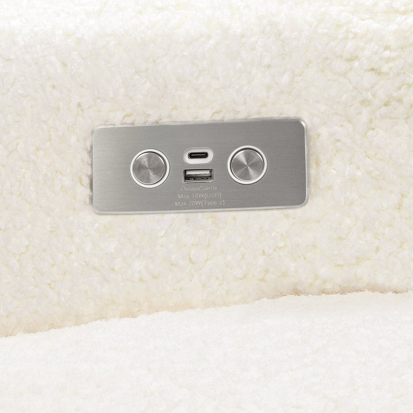 Babyletto Sigi Electronic Recliner and Glider w/ USB - Cream Shearling / Light Wood Base - M23085CMSGLB