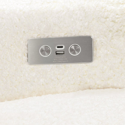 Babyletto Sigi Electronic Recliner and Glider w/ USB - Cream Shearling / Light Wood Base - M23085CMSGLB