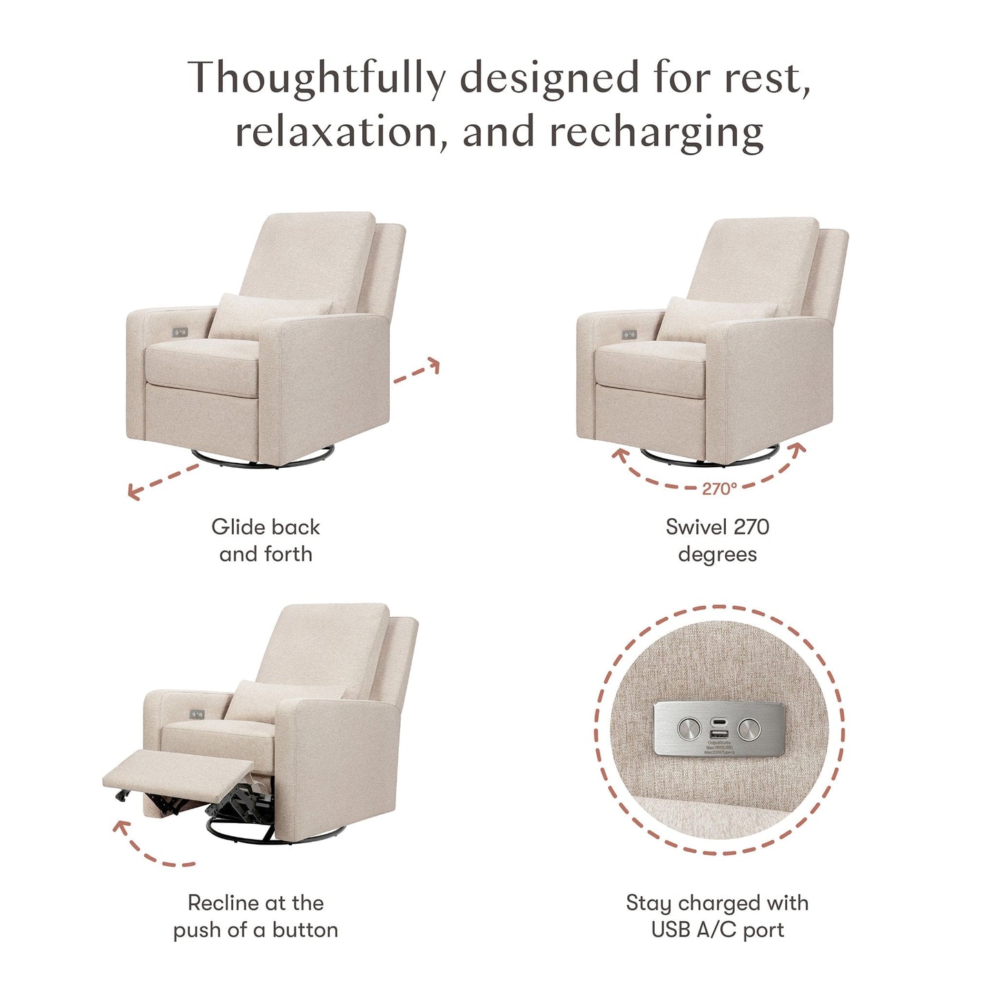 Babyletto Sigi Electronic Recliner and Swivel Glider w/ USB - Performance Beach Eco-Weave - M23085PBEW