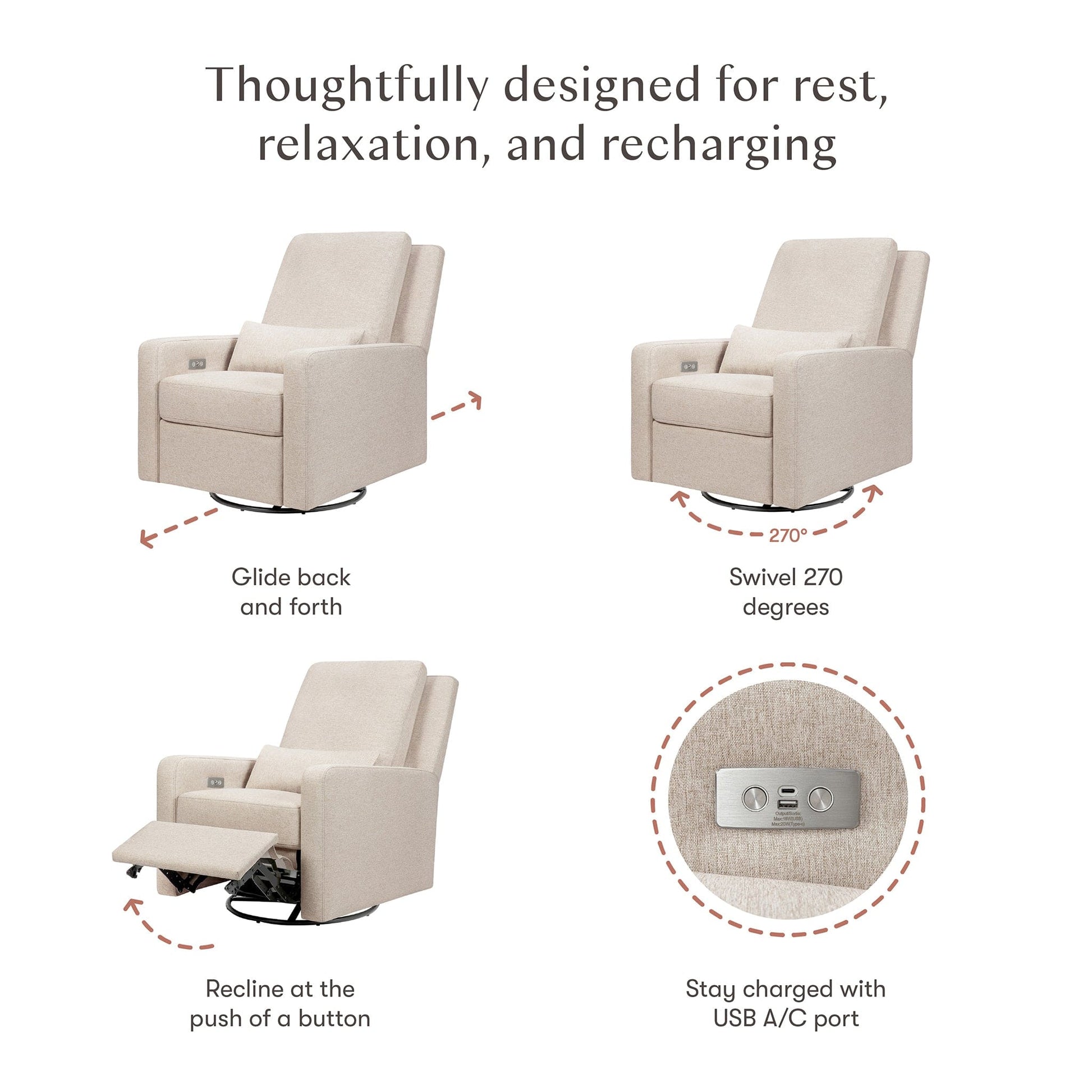 Babyletto Sigi Electronic Recliner and Swivel Glider w/ USB - Performance Beach Eco-Weave - M23085PBEW
