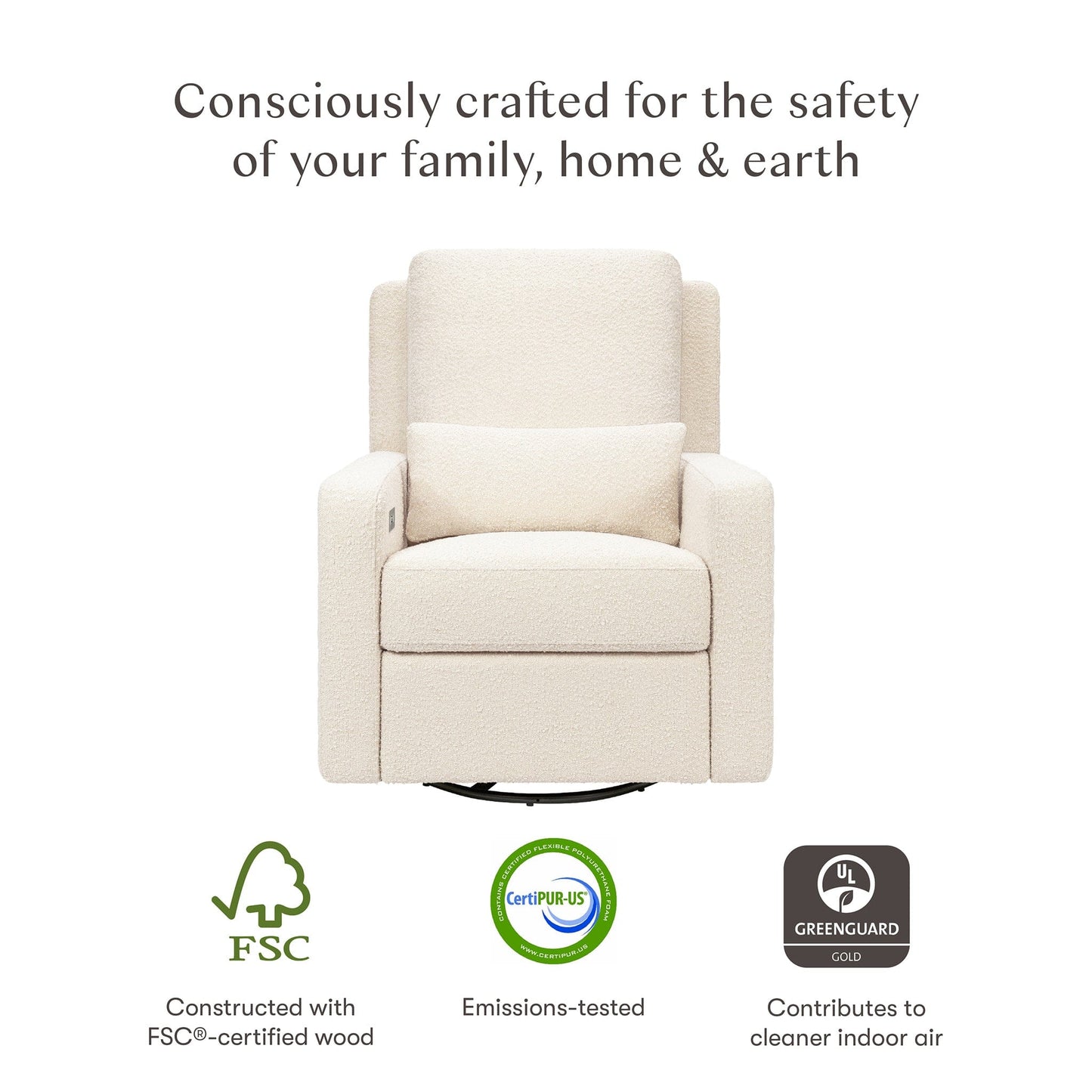 Babyletto Sigi Electronic Recliner and Swivel Glider w/ USB - Performance Ivory Boucle - M23085PWB