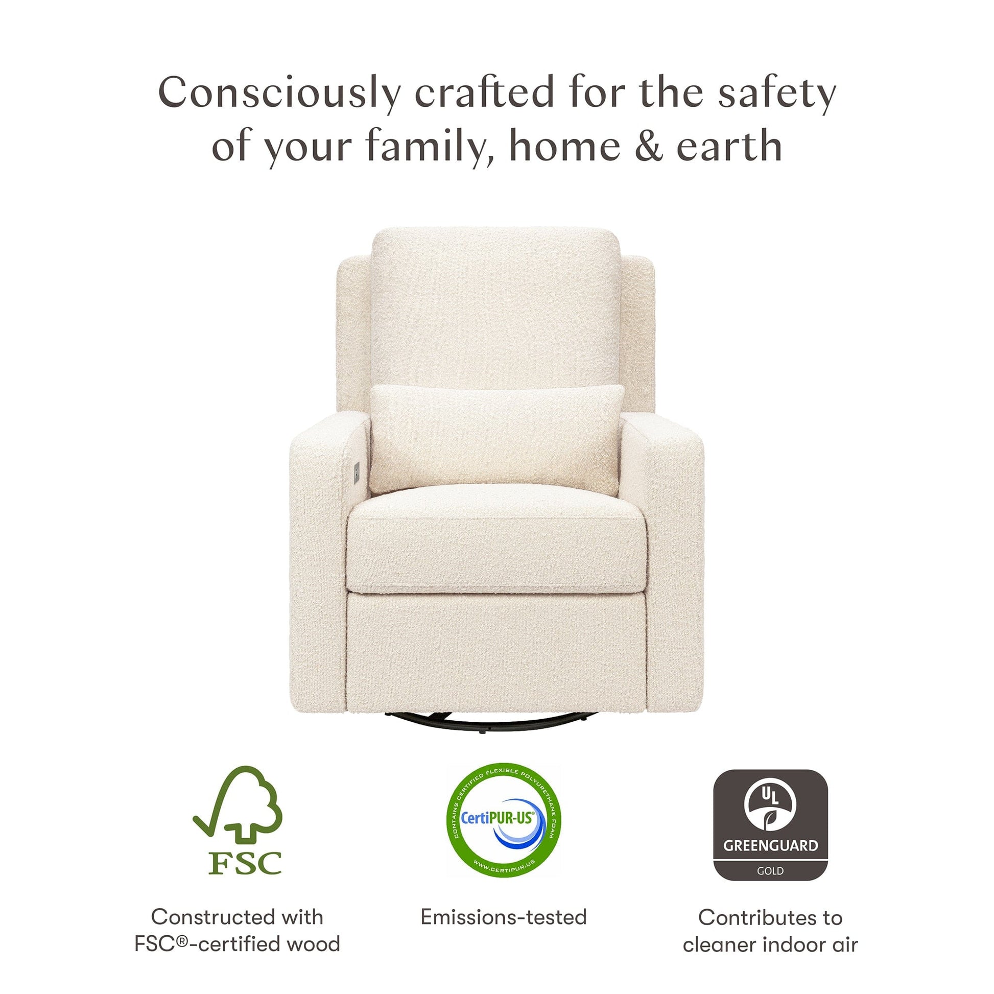 Babyletto Sigi Electronic Recliner and Swivel Glider w/ USB - Performance Ivory Boucle - M23085PWB