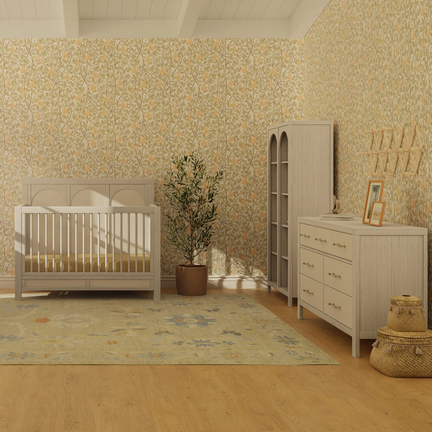Namesake Eloise 4-in-1 Convertible Crib - White Driftwood and Performance Pearl Eco-Weave