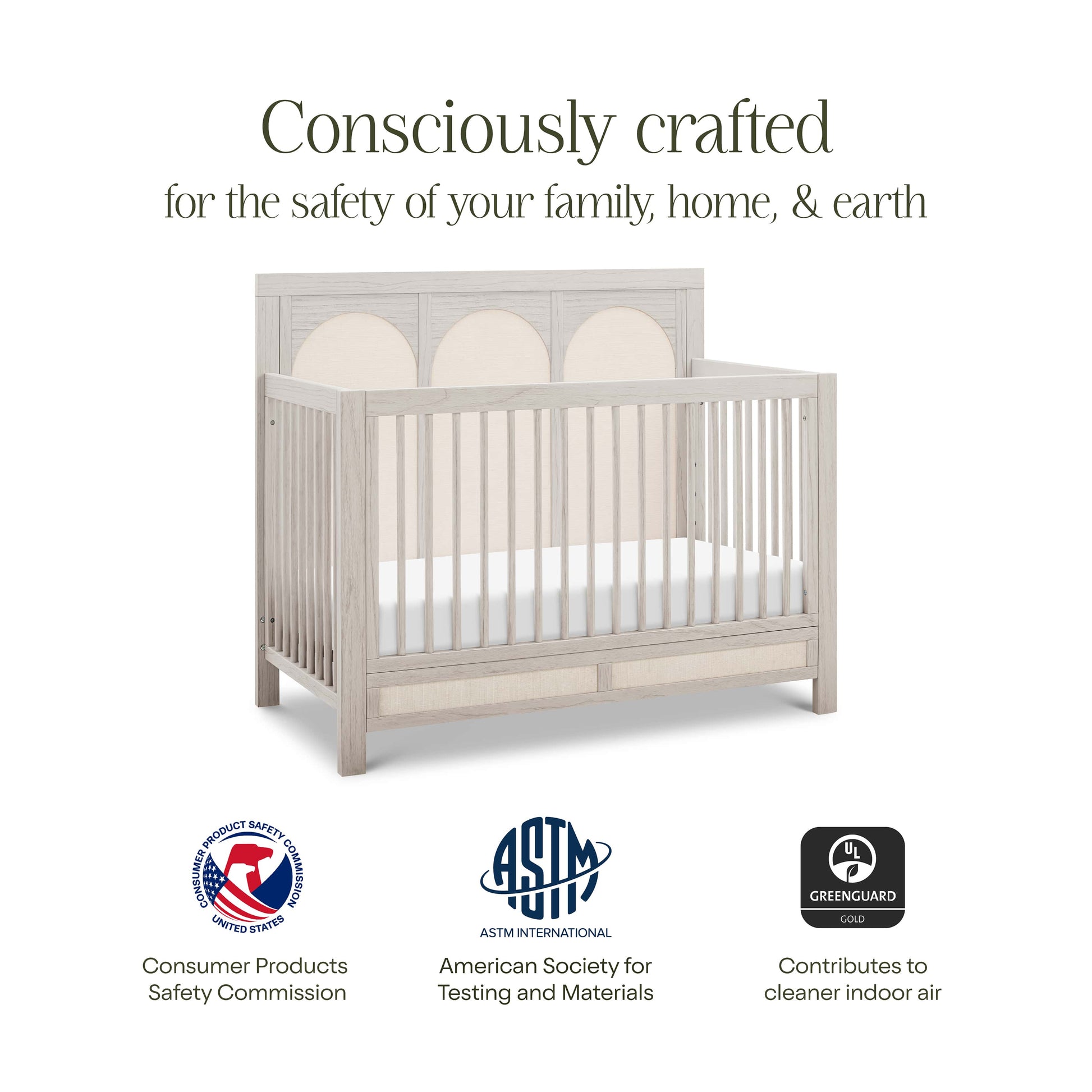 Namesake Eloise 4-in-1 Convertible Crib - White Driftwood and Performance Pearl Eco-Weave