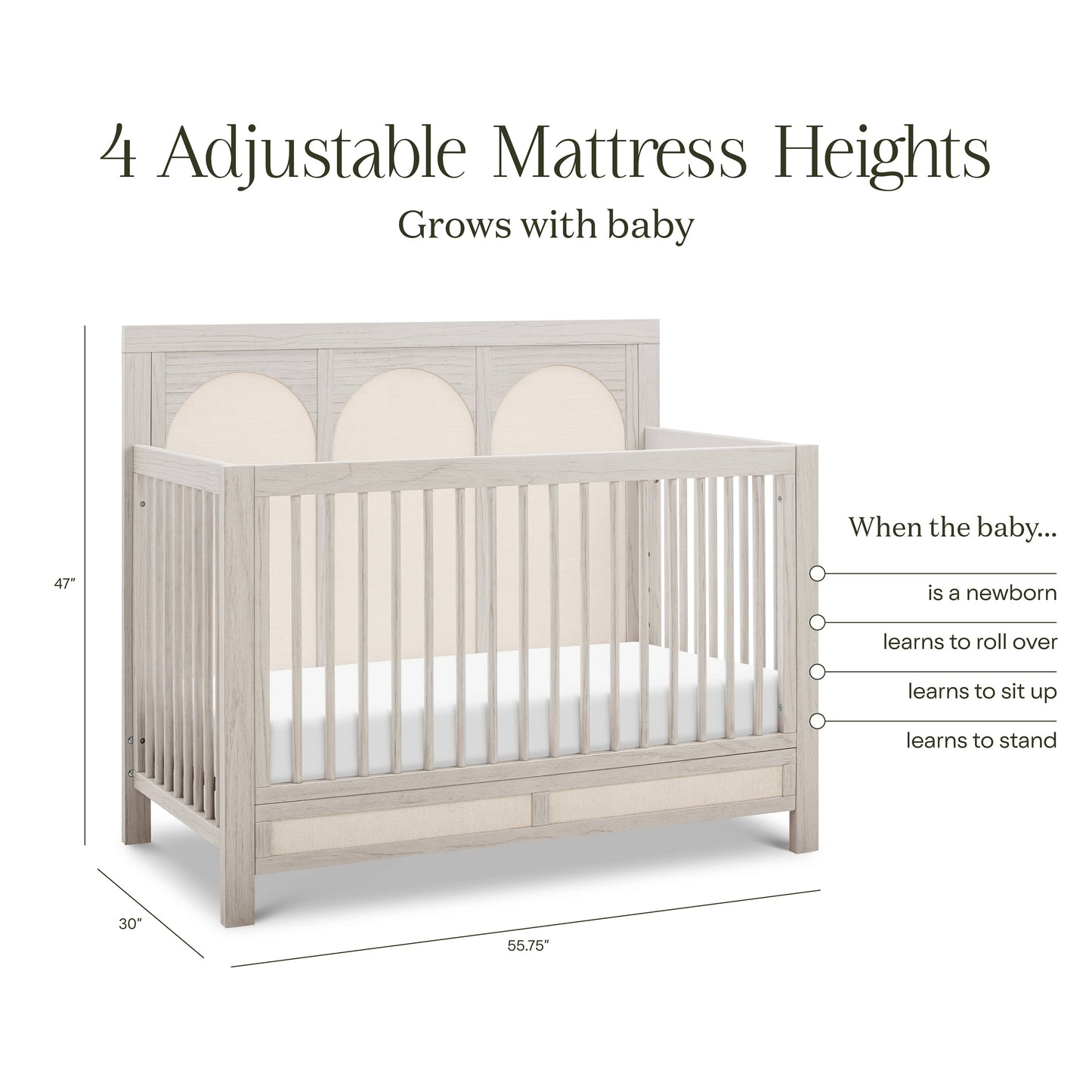 Namesake Eloise 4-in-1 Convertible Crib - White Driftwood and Performance Pearl Eco-Weave