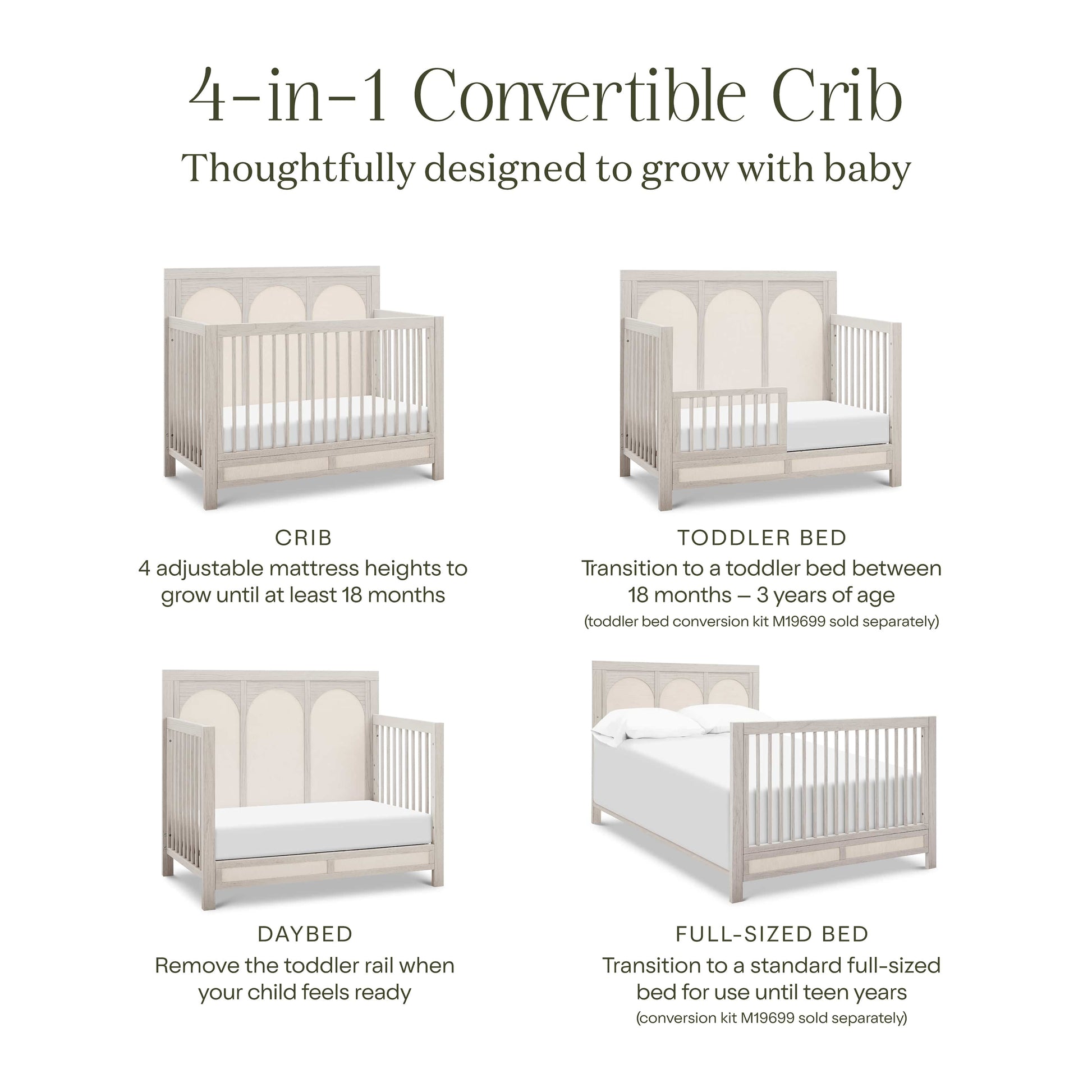 Namesake Eloise 4-in-1 Convertible Crib - White Driftwood and Performance Pearl Eco-Weave