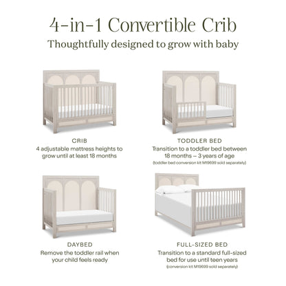 Namesake Eloise 4-in-1 Convertible Crib - White Driftwood and Performance Pearl Eco-Weave