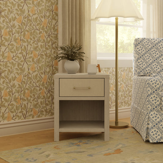 Namesake Eloise Assembled Nightstand - White Driftwood and Performance Pearl Eco-Weave