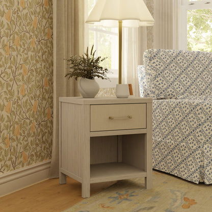 Namesake Eloise Assembled Nightstand - White Driftwood and Performance Pearl Eco-Weave