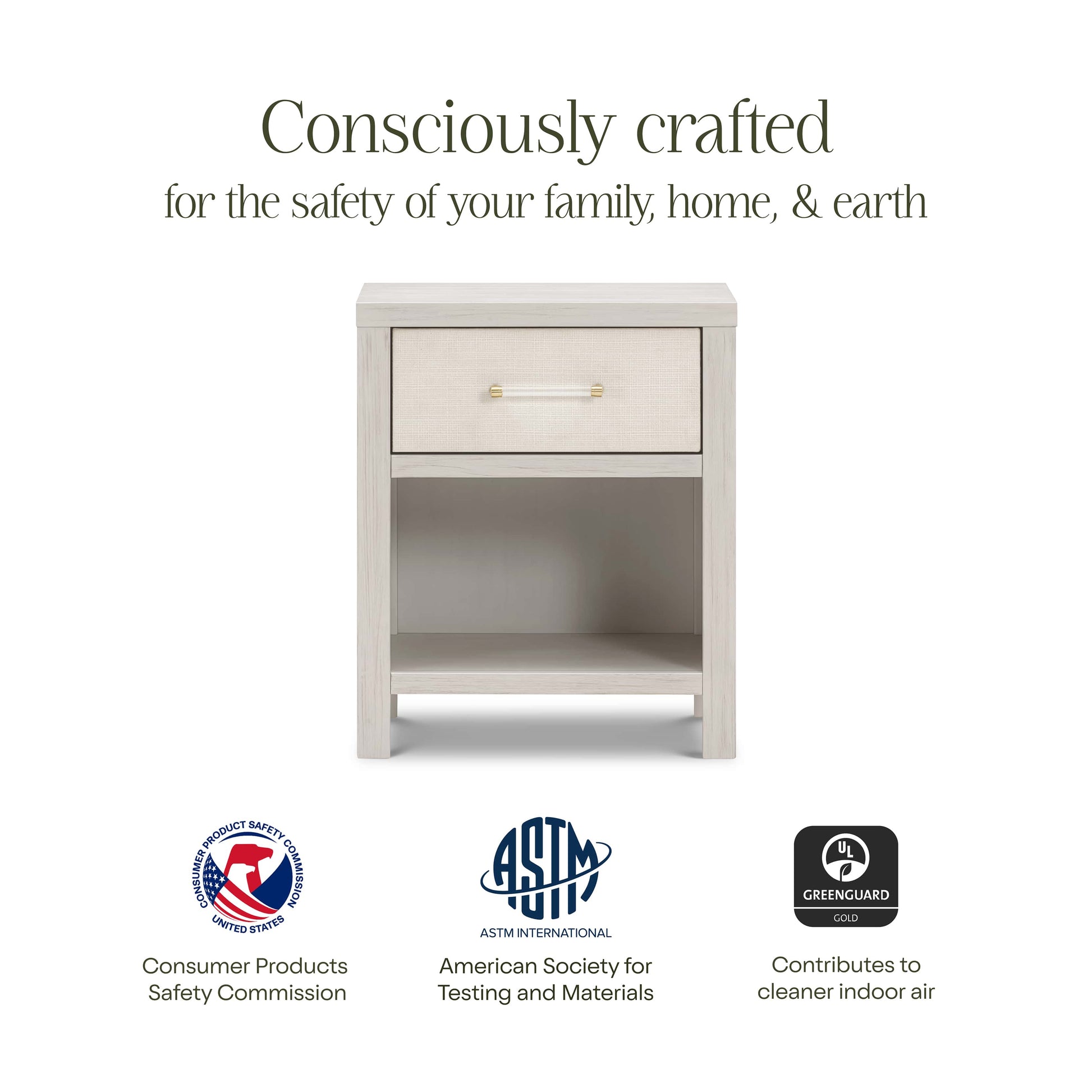 Namesake Eloise Assembled Nightstand - White Driftwood and Performance Pearl Eco-Weave