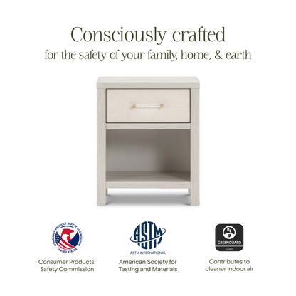 Namesake Eloise Assembled Nightstand - White Driftwood and Performance Pearl Eco-Weave